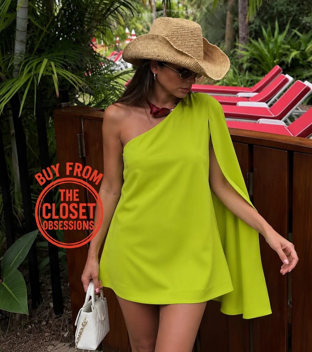 Mango NWT Lime Green One Shoulder Cape Mini Dress 6 8